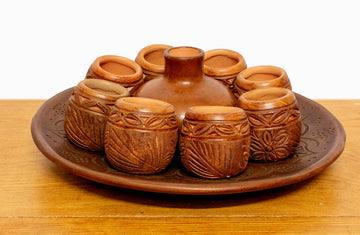 Juego de tequileros de barro café