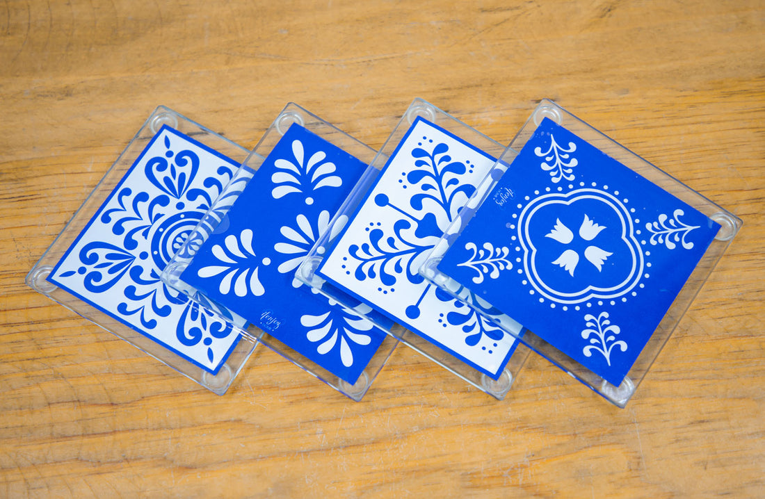 Porta vasos de vidrio tipo Talavera