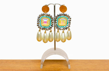 Aretes cuadro tejido gotitas