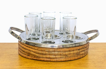 Portatequileros de pino y metal 6 tequileros