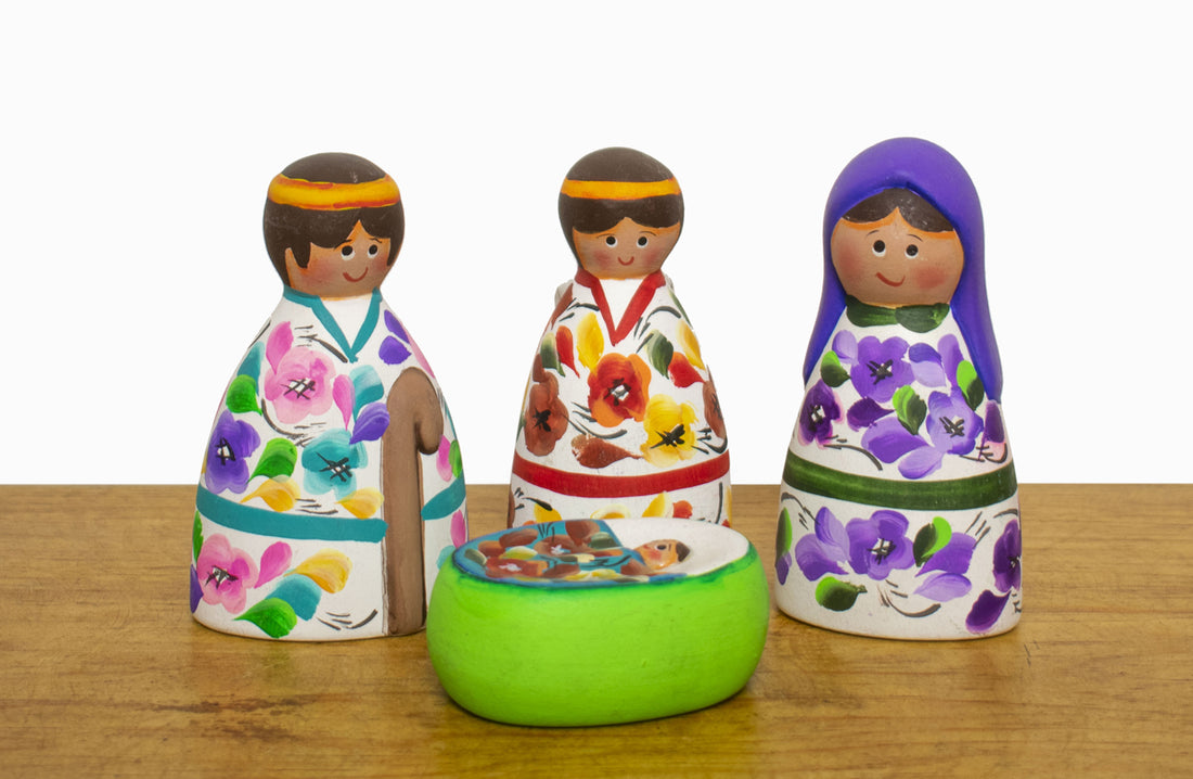 Nacimiento 7 piezas rústico con flores