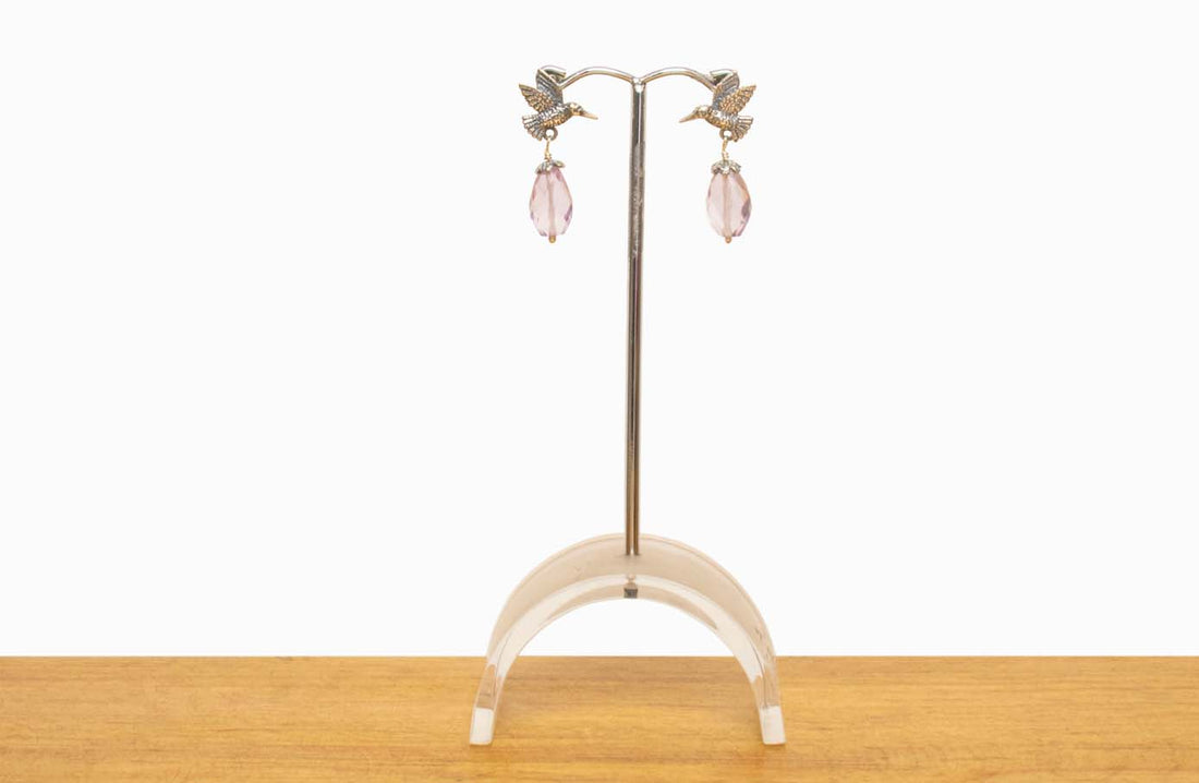 Aretes Colibrí con piedra natural Amatista.