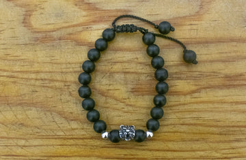 Pulsera negra ajustable con tigre de plata