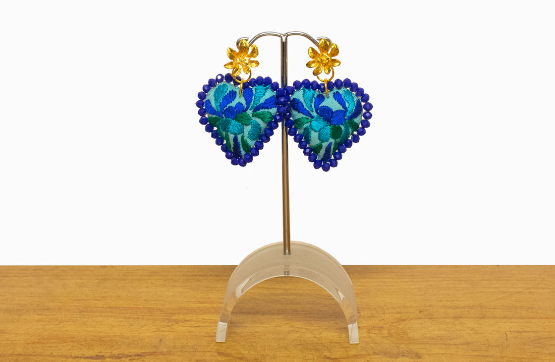 Aretes corazón azul