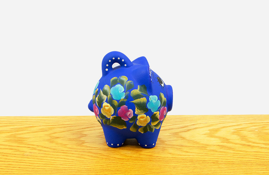 Alcancia puerquito azul