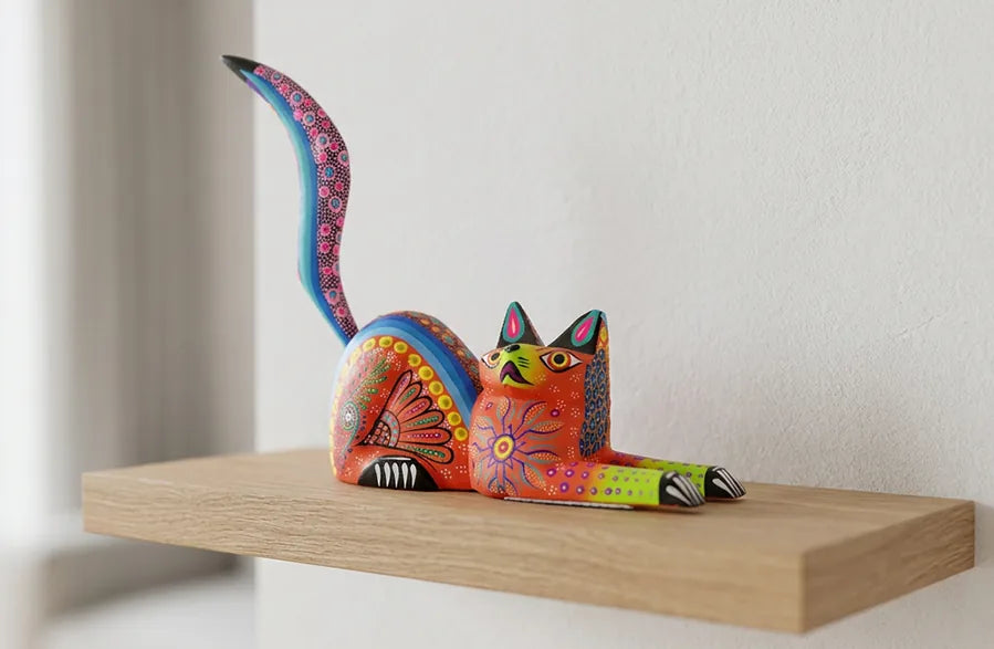 Alebrije gato echado naranja