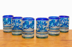 Juego de jarra y 6 vasos filo azul