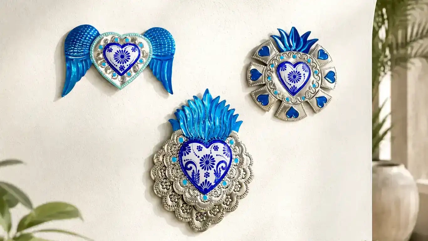 Juego de corazones de laton azules 3