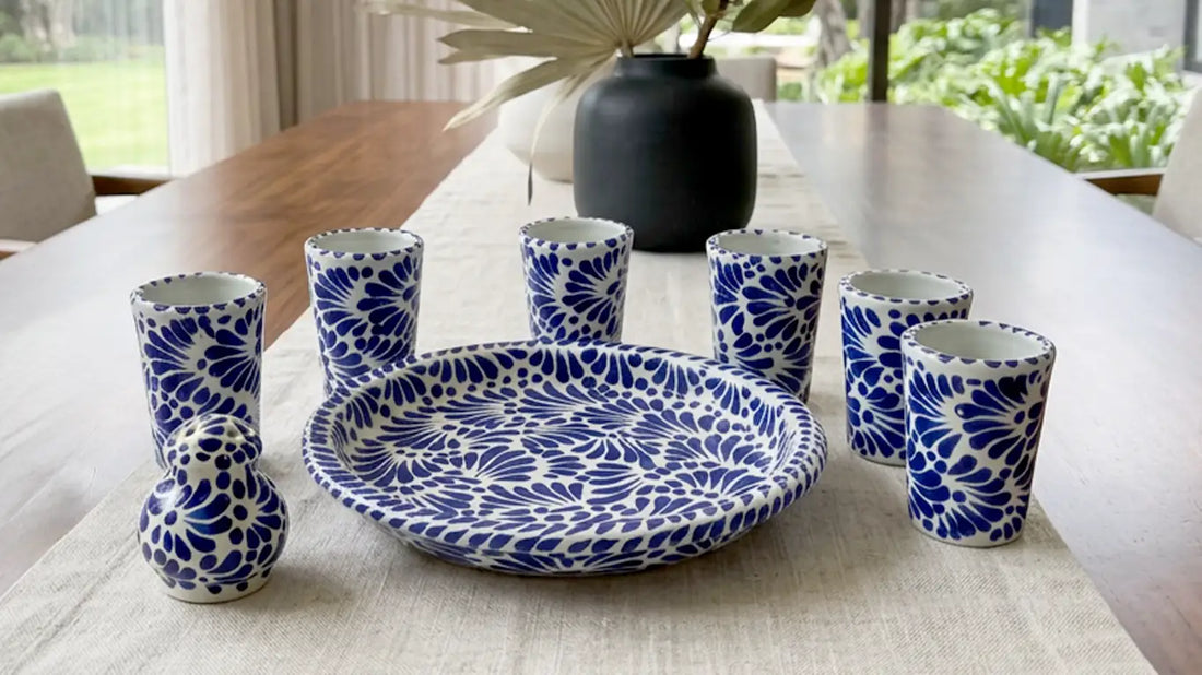 Juego de tequileros talavera de 8 piezas
