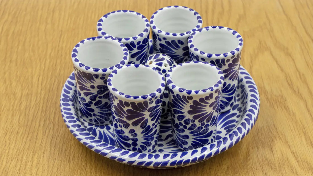 Juego de tequileros talavera de 8 piezas