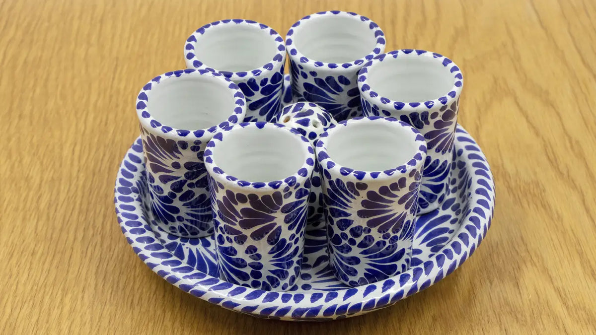 Juego de tequileros talavera de 8 piezas