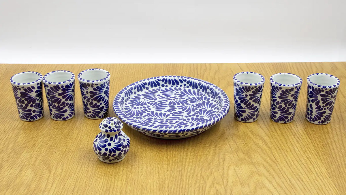 Juego de tequileros talavera de 8 piezas