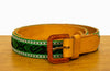 Cinturón hecho en telar de cintura y piel verde